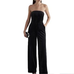 Elegant Black Velvet Strapless Jumpsuit